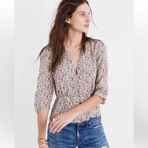 Silk Peplum Button Down Floral Top